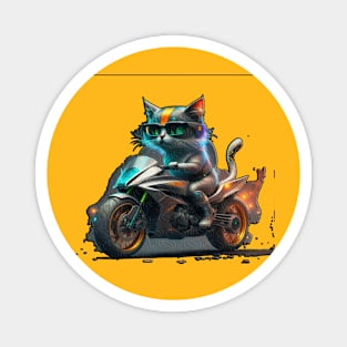 Funny cat driving a motocycle Magnet